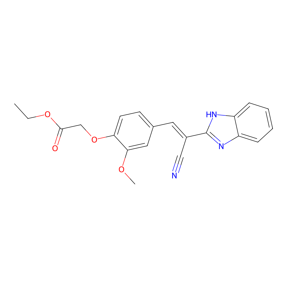 ethyl 2-[4-[2-(1H-benzimidazol-2-yl)-2-cyanoethenyl]-2-methoxyphenoxy]acetate molecular structure, CAS 5533-26-6
