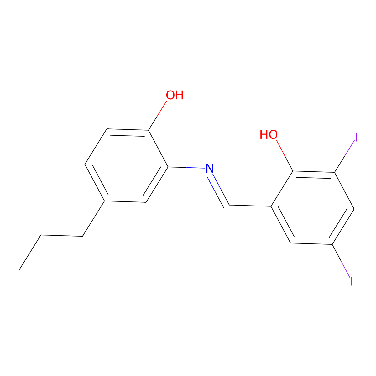 2-{(E)-[(2-hydroxy-5-propylphenyl)imino]methyl}-4,6-diiodophenol molecular structure, CAS 5533-75-5