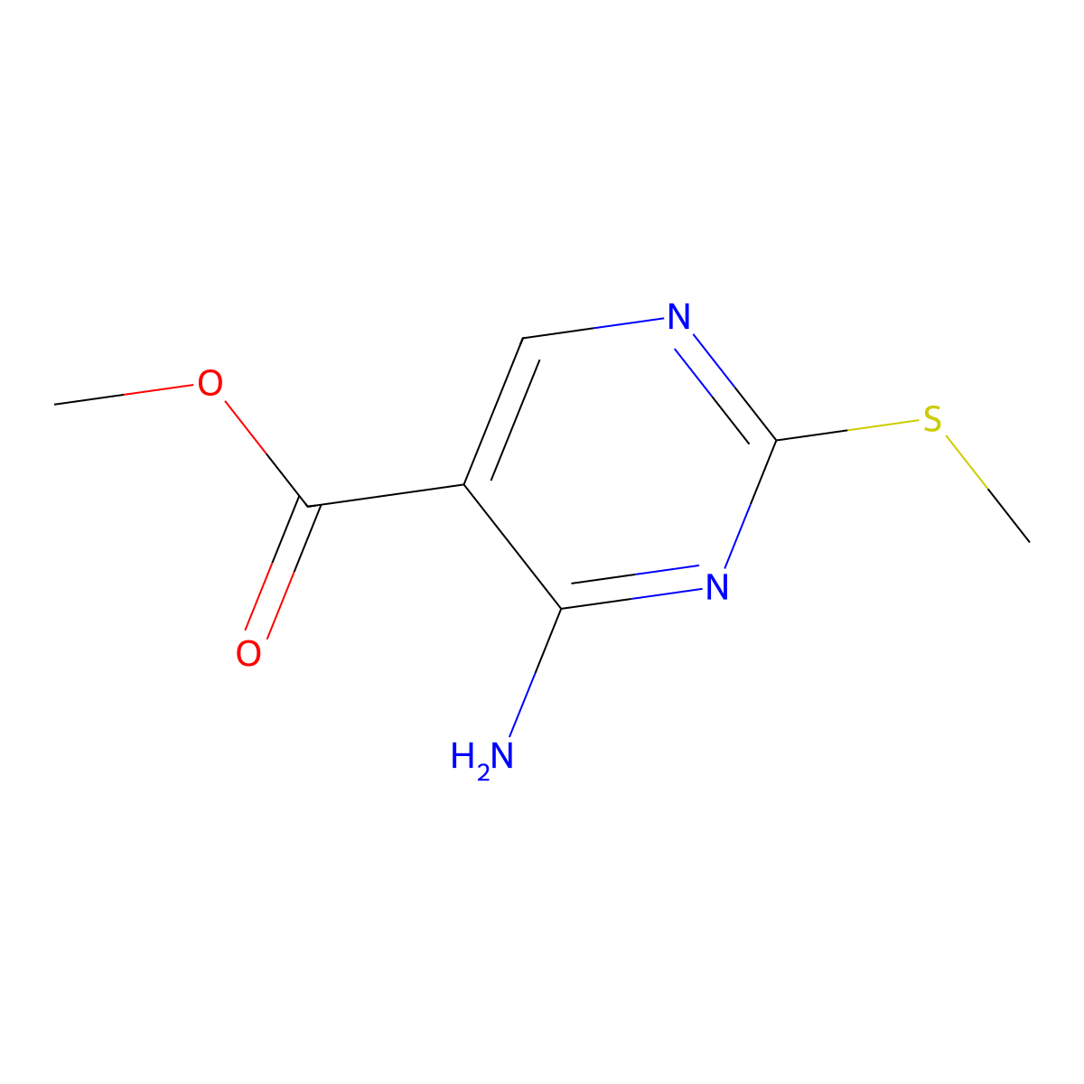 Methyl 4-amino-2-(methylsulfanyl)pyrimidine-5-carboxylate molecular structure, CAS 55330-58-0