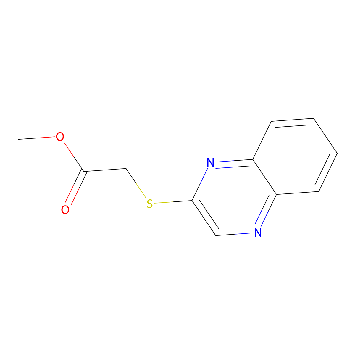 Methyl 2-(2-quinoxalinylsulfanyl)acetate molecular structure, CAS 55338-14-2