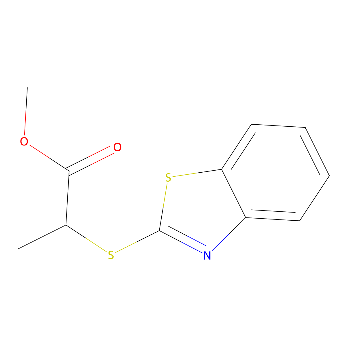 Methyl 2-(1,3-benzothiazol-2-ylsulfanyl)propanoate molecular structure, CAS 55359-97-2