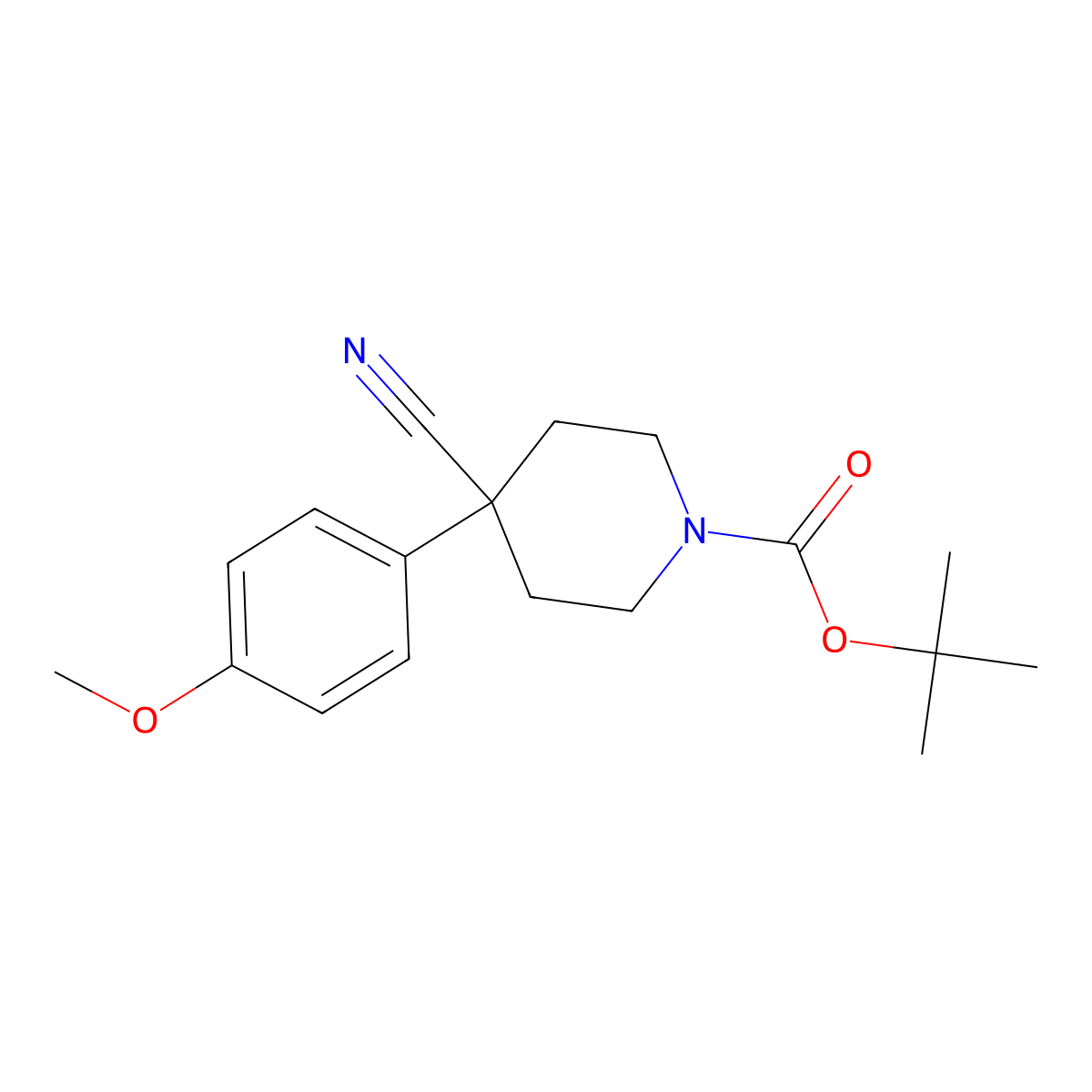 Tert-butyl 4-cyano-4-(4-methoxyphenyl)piperidine-1-carboxylate molecular structure, CAS 553631-38-2