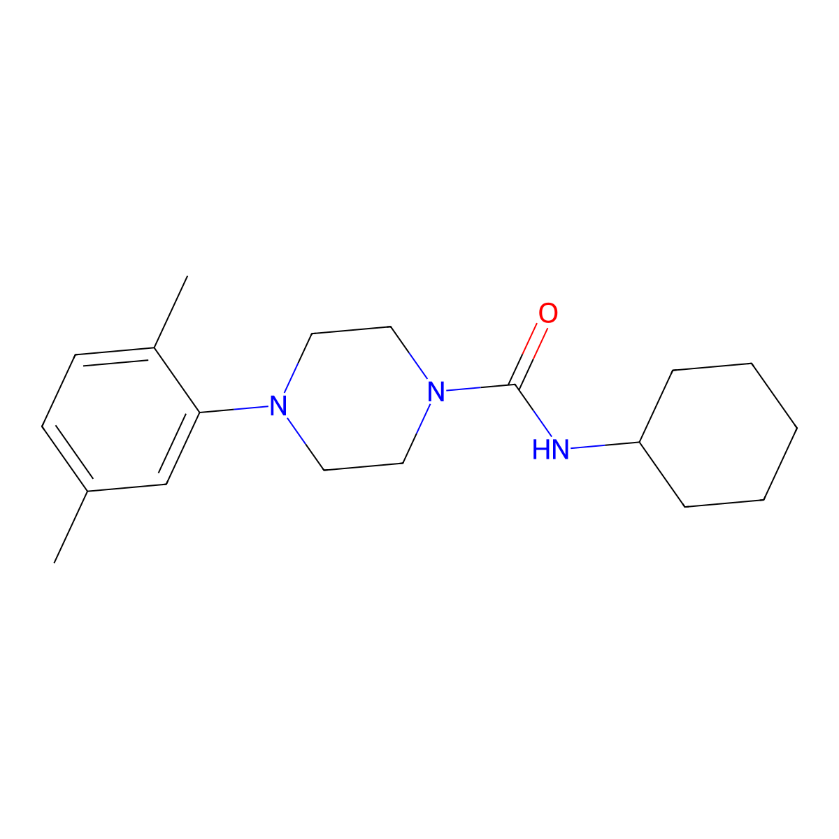 N-cyclohexyl-4-(2,5-dimethylphenyl)piperazine-1-carboxamide molecular structure, CAS 553656-99-8