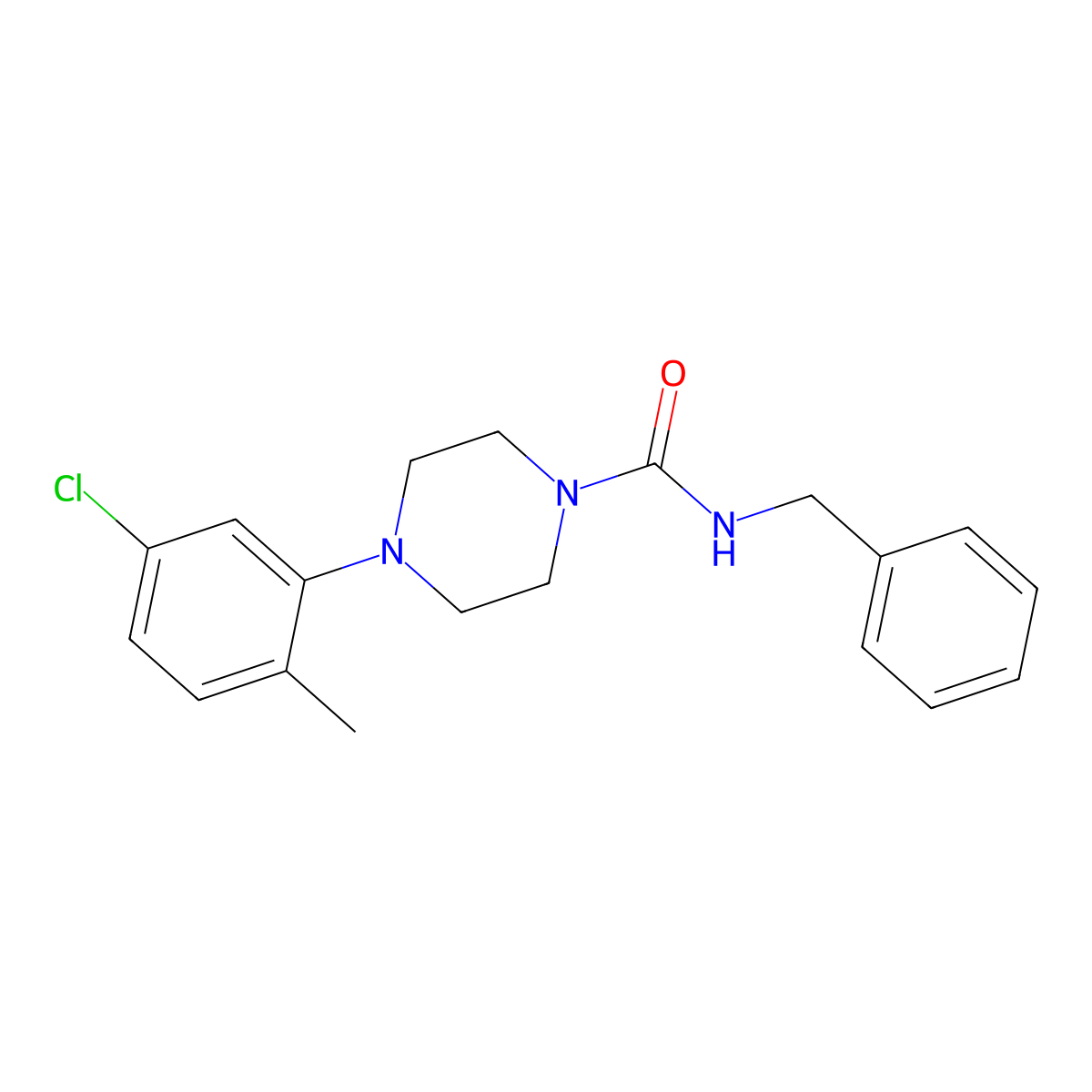 N-benzyl-4-(5-chloro-2-methylphenyl)piperazine-1-carboxamide molecular structure, CAS 553657-31-1