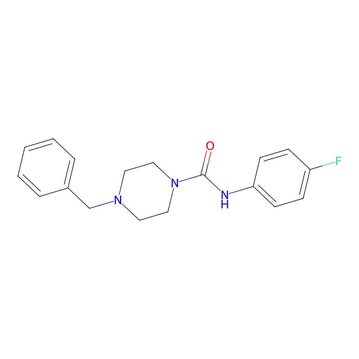 4-benzyl-N-(4-fluorophenyl)piperazine-1-carboxamide molecular structure, CAS 553657-54-8