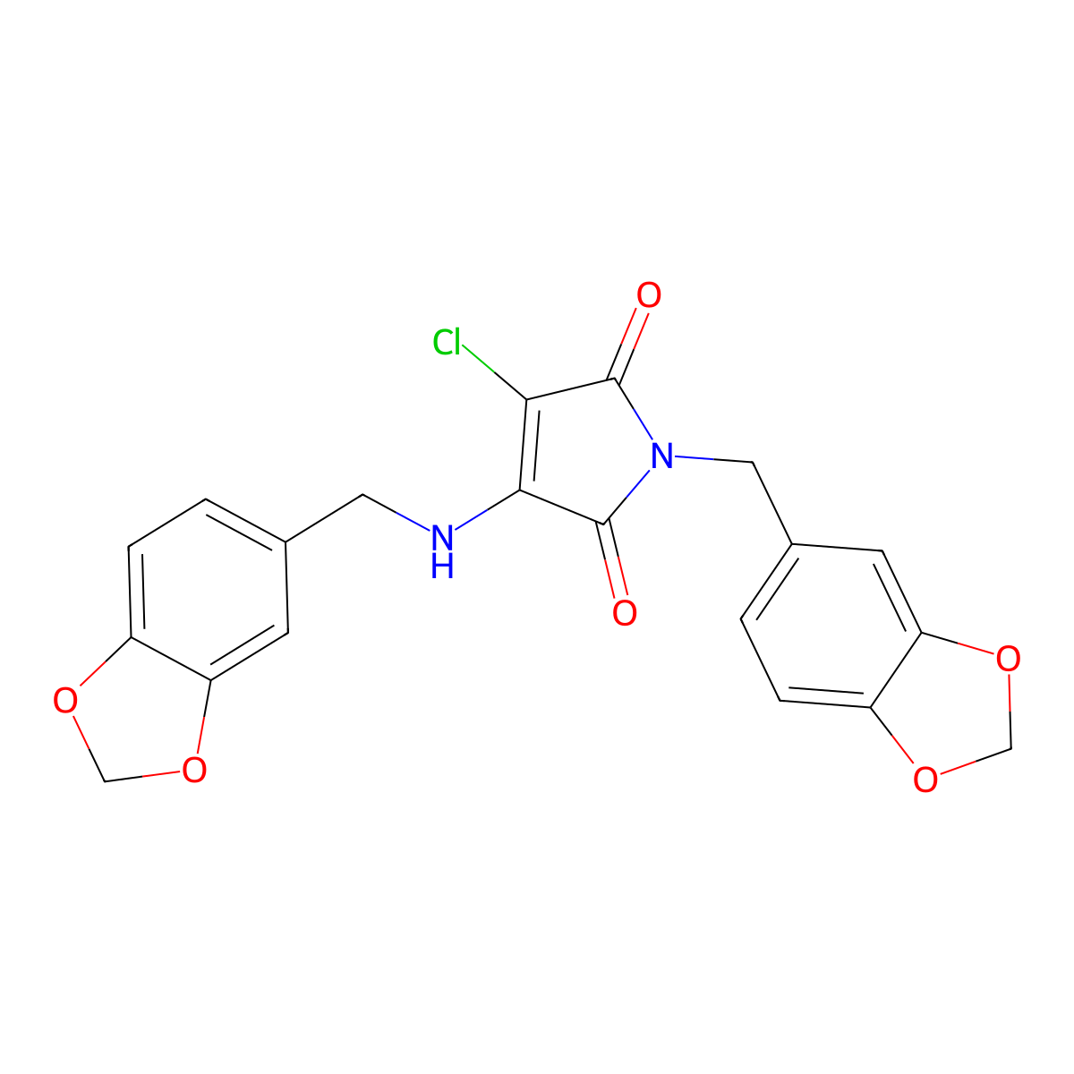 1-(benzo[d][1,3]dioxol-5-ylmethyl)-3-((benzo[d][1,3]dioxol-5-ylmethyl)amino)-4-chloro-1H-pyrrole-2,5-dione molecular structure, CAS 553659-48-6