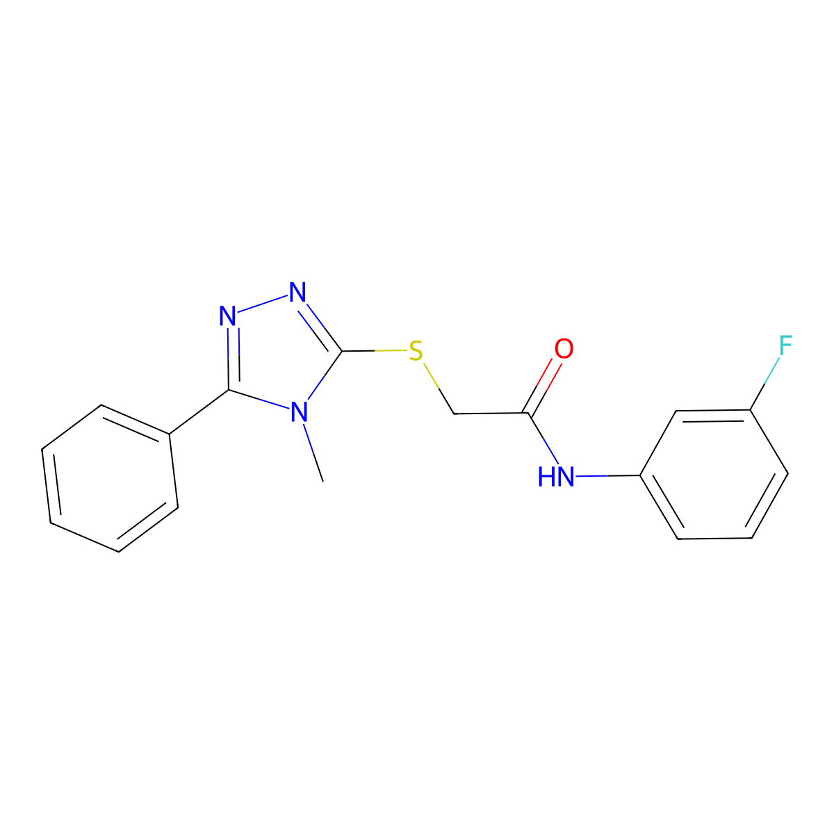 N-(3-fluorophenyl)-2-[(4-methyl-5-phenyl-1,2,4-triazol-3-yl)sulfanyl]acetamide molecular structure, CAS 553661-68-0