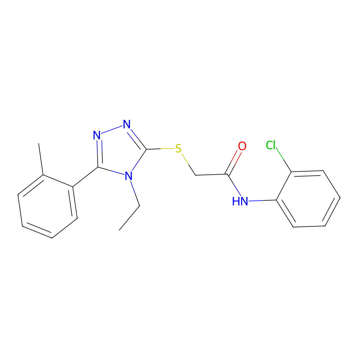 N-(2-chlorophenyl)-2-[[4-ethyl-5-(2-methylphenyl)-1,2,4-triazol-3-yl]sulfanyl]acetamide molecular structure, CAS 553662-06-9