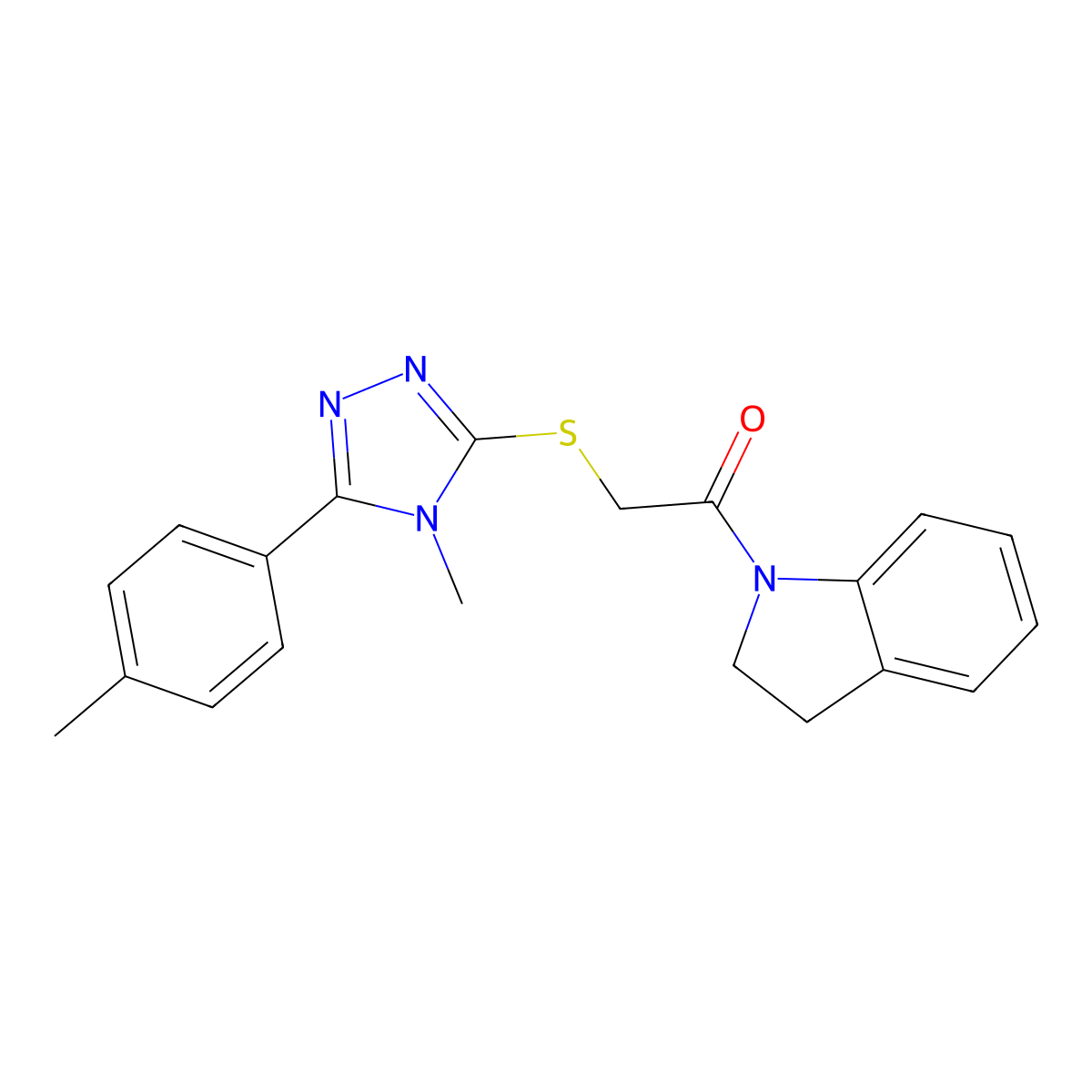 1-(2,3-Dihydroindol-1-yl)-2-[[4-methyl-5-(4-methylphenyl)-1,2,4-triazol-3-yl]sulfanyl]ethanone molecular structure, CAS 553662-19-4