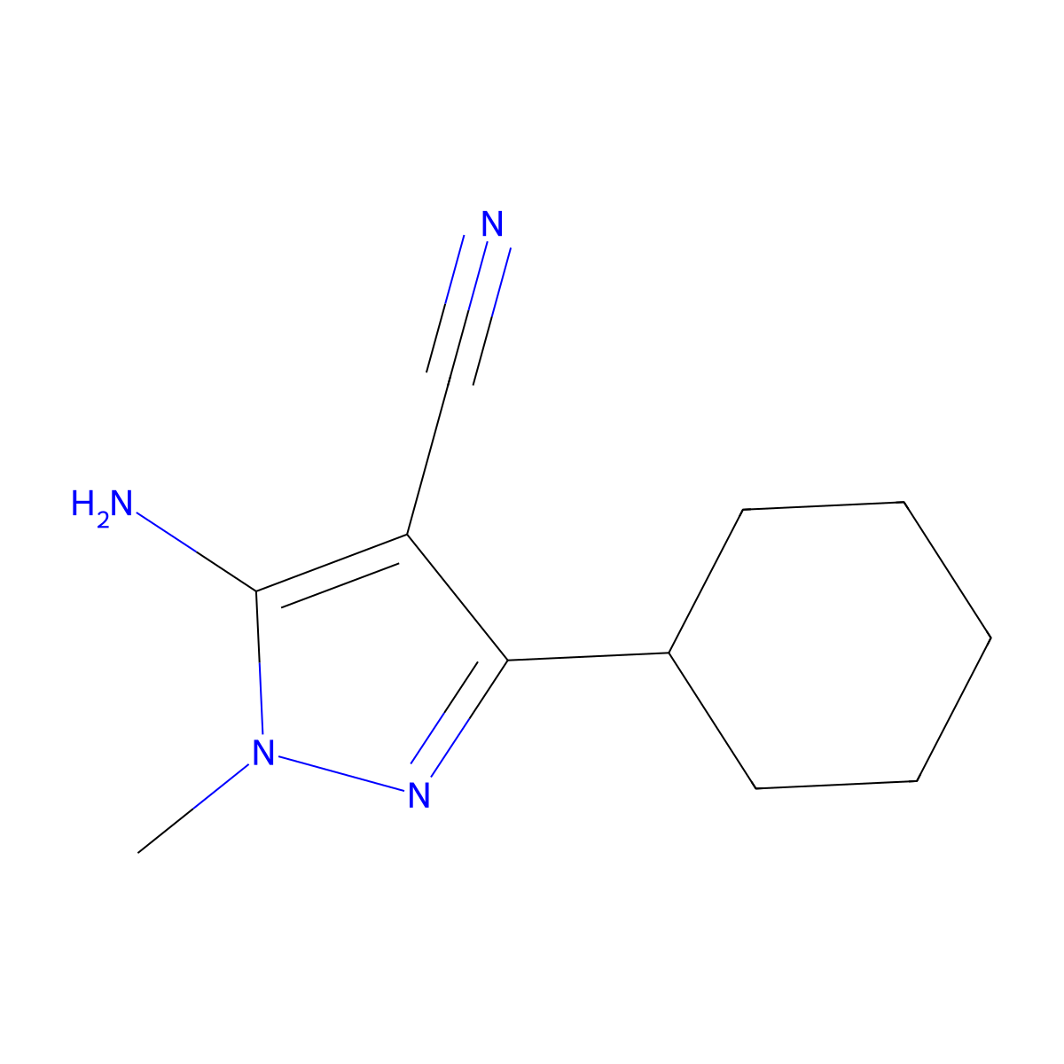 5-Amino-3-cyclohexyl-1-methyl-1H-pyrazole-4-carbonitrile molecular structure, CAS 553672-05-2