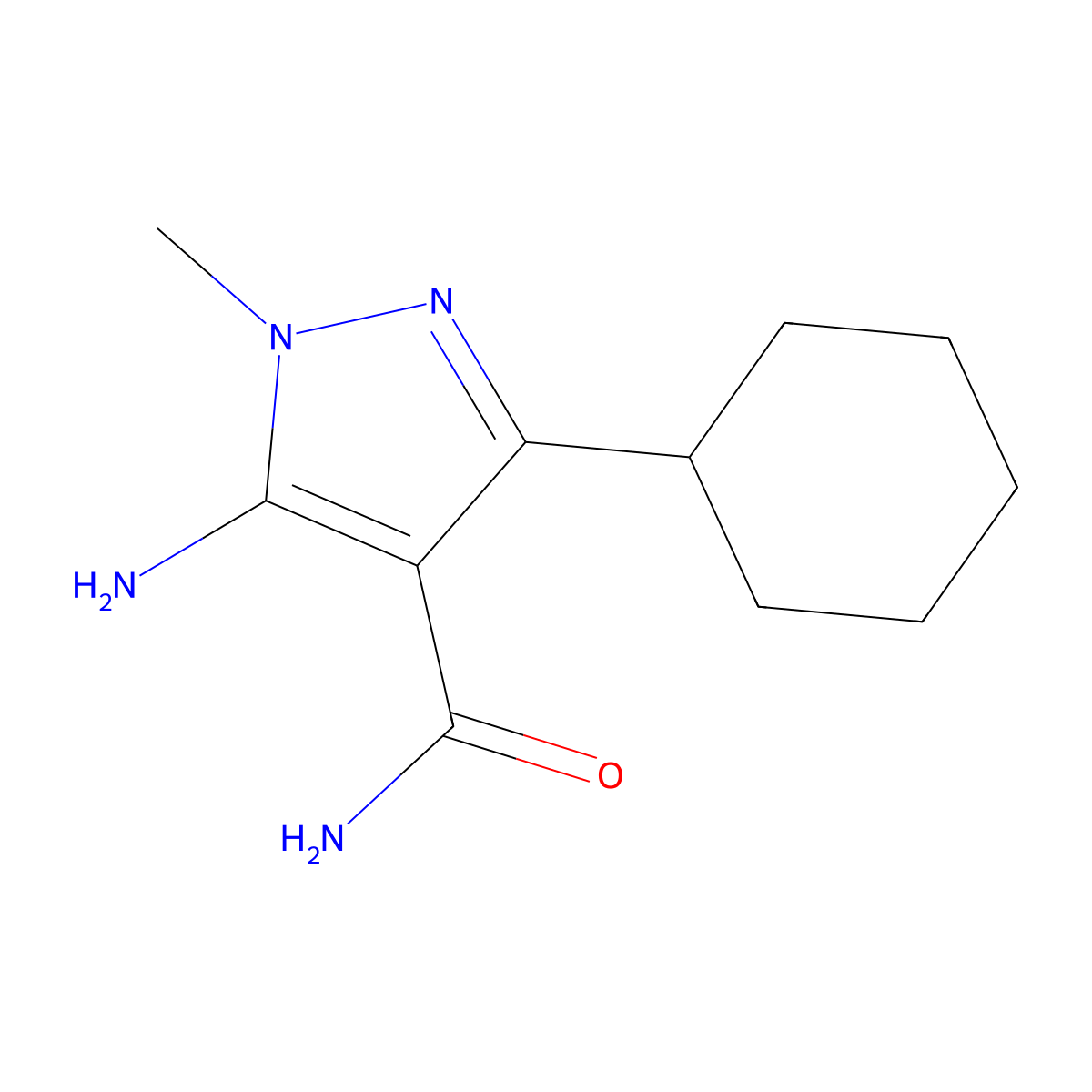 5-amino-3-cyclohexyl-1-methyl-1H-pyrazole-4-carboxamide molecular structure, CAS 553672-06-3