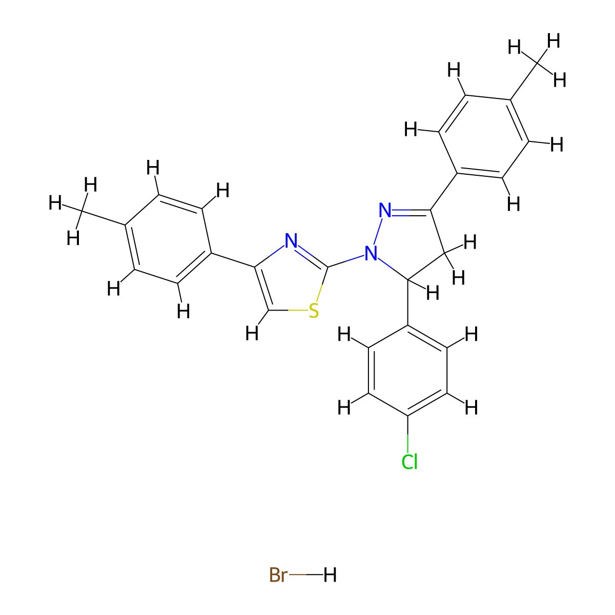 2-[3-(4-Chlorophenyl)-5-(4-methylphenyl)-3,4-dihydropyrazol-2-yl]-4-(4-methylphenyl)-1,3-thiazole;hydrobromide molecular structure, CAS 5537-11-1