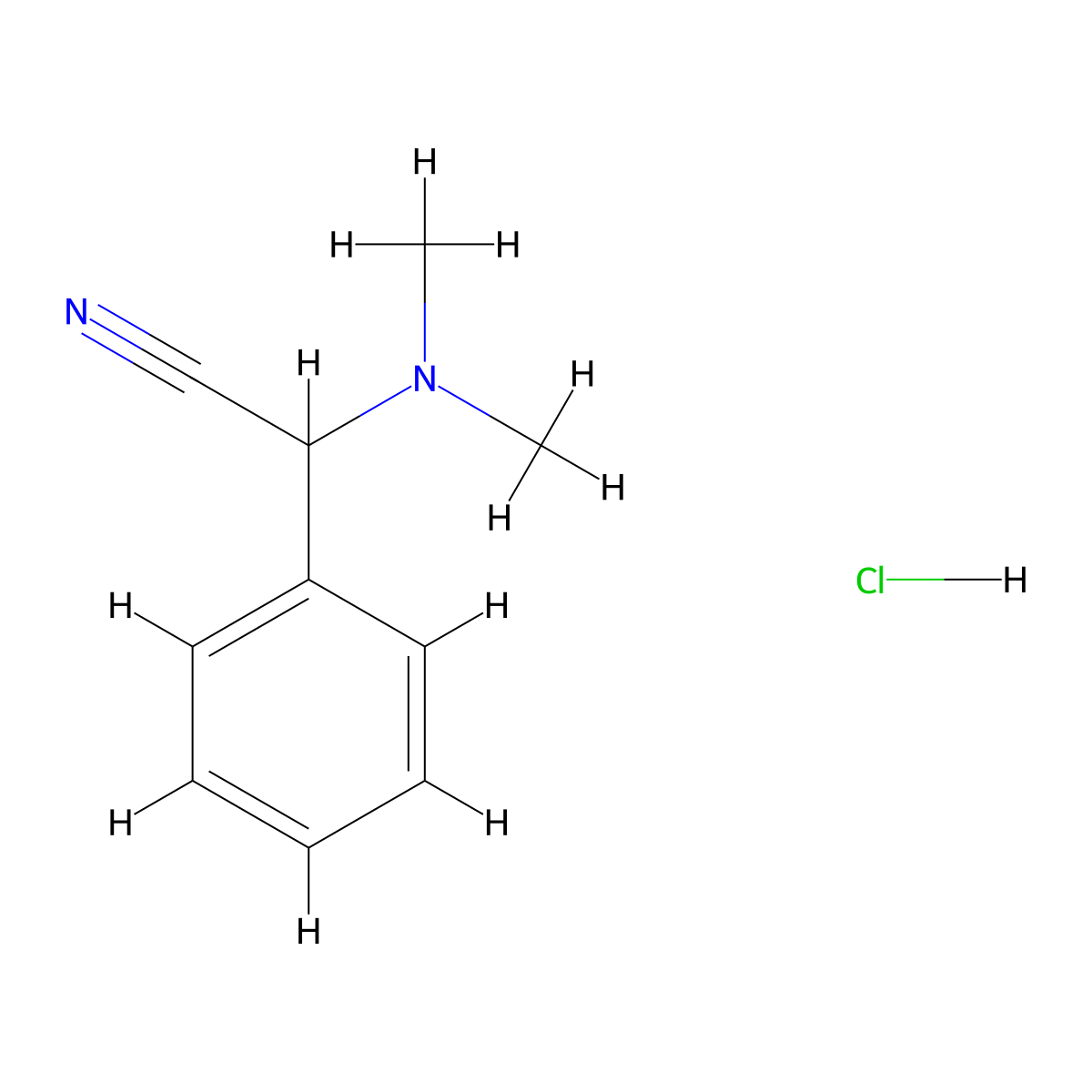 2-(Dimethylamino)-2-phenylacetonitrile hydrochloride molecular structure, CAS 5537-53-1