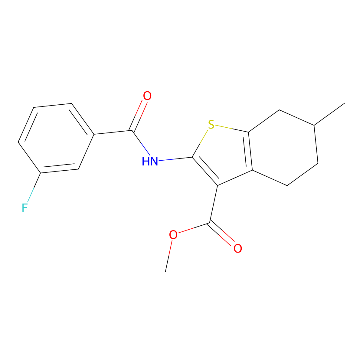 Methyl 2-[(3-fluorobenzoyl)amino]-6-methyl-4,5,6,7-tetrahydro-1-benzothiophene-3-carboxylate molecular structure, CAS 5537-95-1