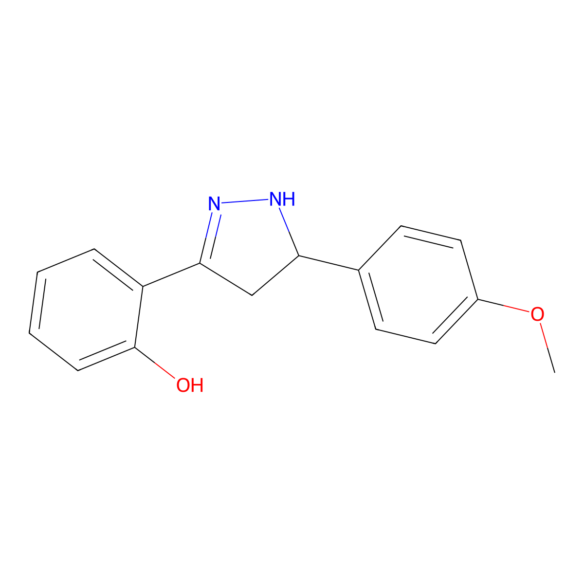 Phenol, 2-[4,5-dihydro-5-(4-methoxyphenyl)-1H-pyrazol-3-yl]- molecular structure, CAS 55370-75-7