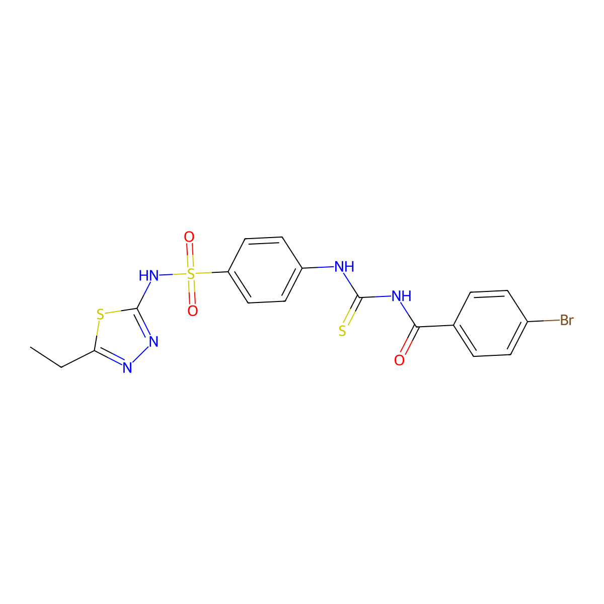 4-bromo-N-({4-[(5-ethyl-1,3,4-thiadiazol-2-yl)sulfamoyl]phenyl}carbamothioyl)benzamide molecular structure, CAS 5538-34-1