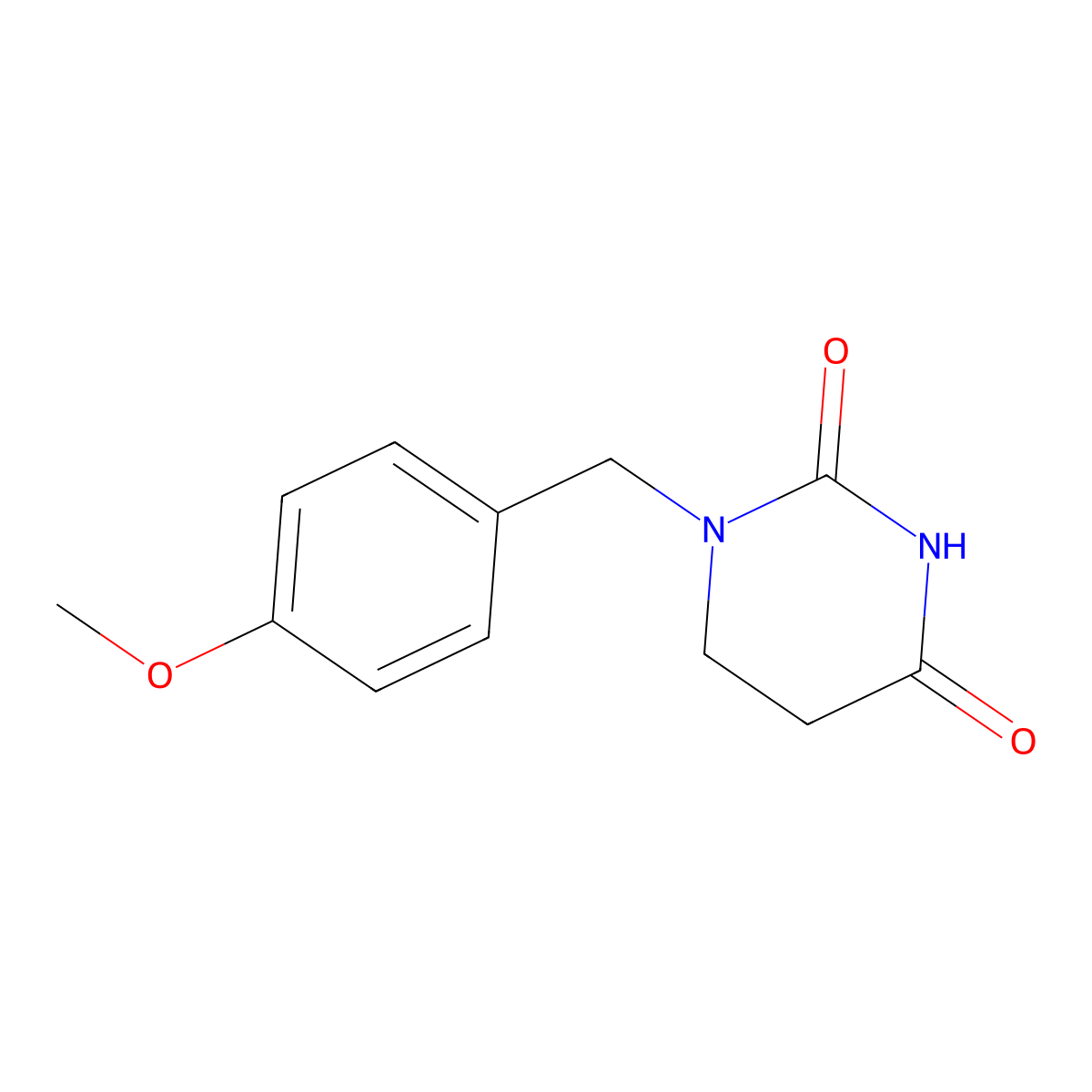 2,4(1H,3H)-Pyrimidinedione, dihydro-1-((4-methoxyphenyl)methyl)- molecular structure, CAS 55383-98-7