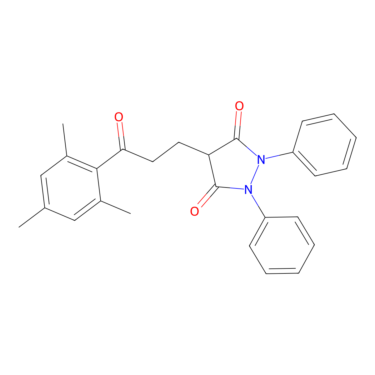 3,5-Pyrazolidinedione, 1,2-diphenyl-4-(2-(2,4,6-trimethylbenzoyl)ethyl)- molecular structure, CAS 55388-44-8