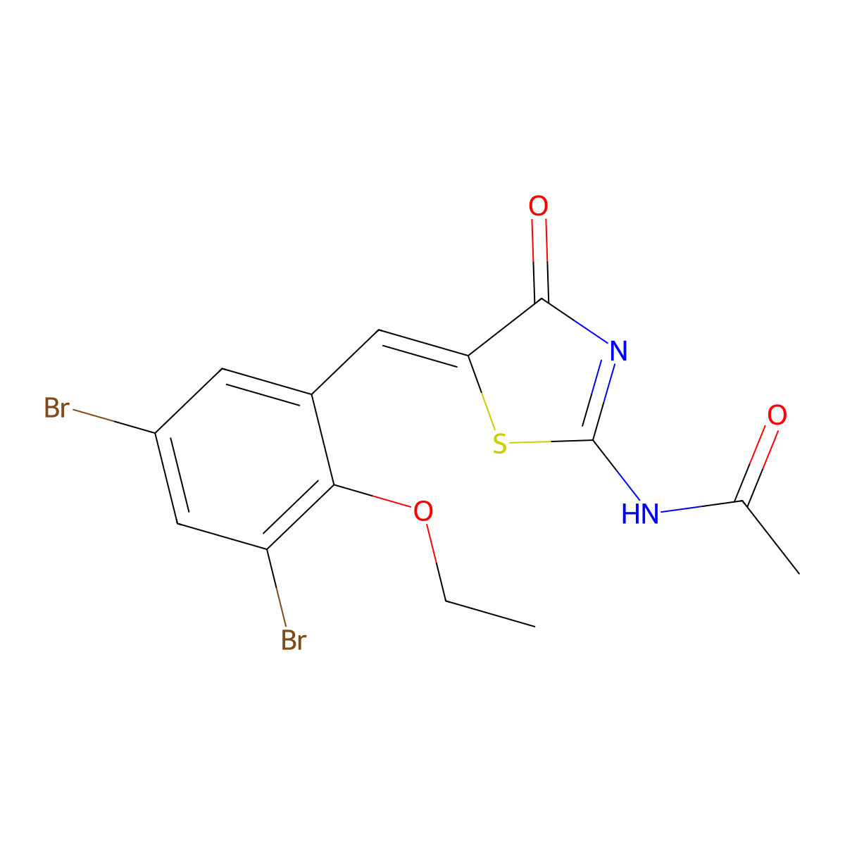 N-[5-[(3,5-dibromo-2-ethoxy-phenyl)methylidene]-4-oxo-1,3-thiazol-2-yl]acetamide molecular structure, CAS 5539-59-3