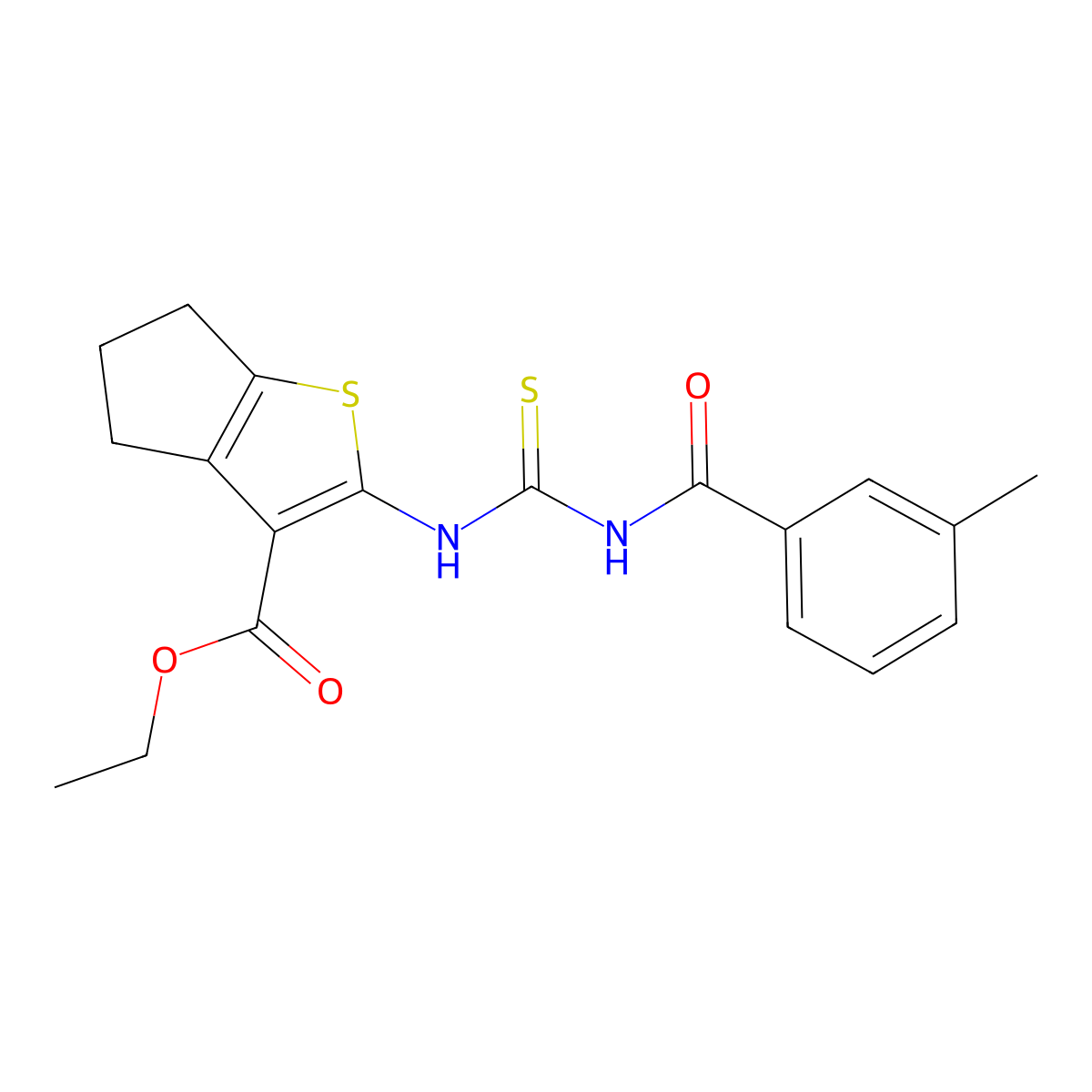 ethyl 2-({[(3-methylphenyl)carbonyl]carbamothioyl}amino)-5,6-dihydro-4H-cyclopenta[b]thiophene-3-carboxylate molecular structure, CAS 5539-95-7