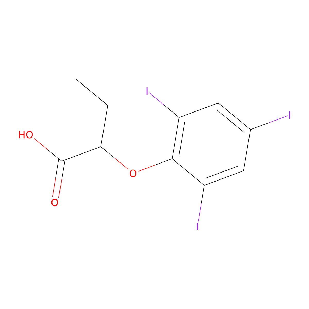 2-(2,4,6-Triiodophenoxy)butanoic acid molecular structure, CAS 554-24-5