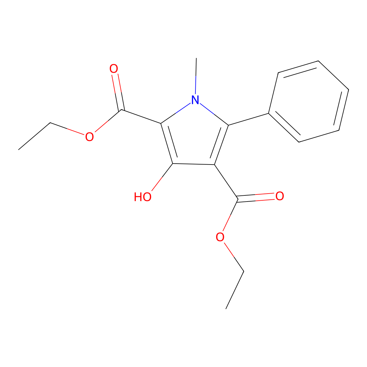 Diethyl 1-methyl-3-hydroxy-5-phenylpyrrole-2,4-dicarboxylate molecular structure, CAS 55404-20-1
