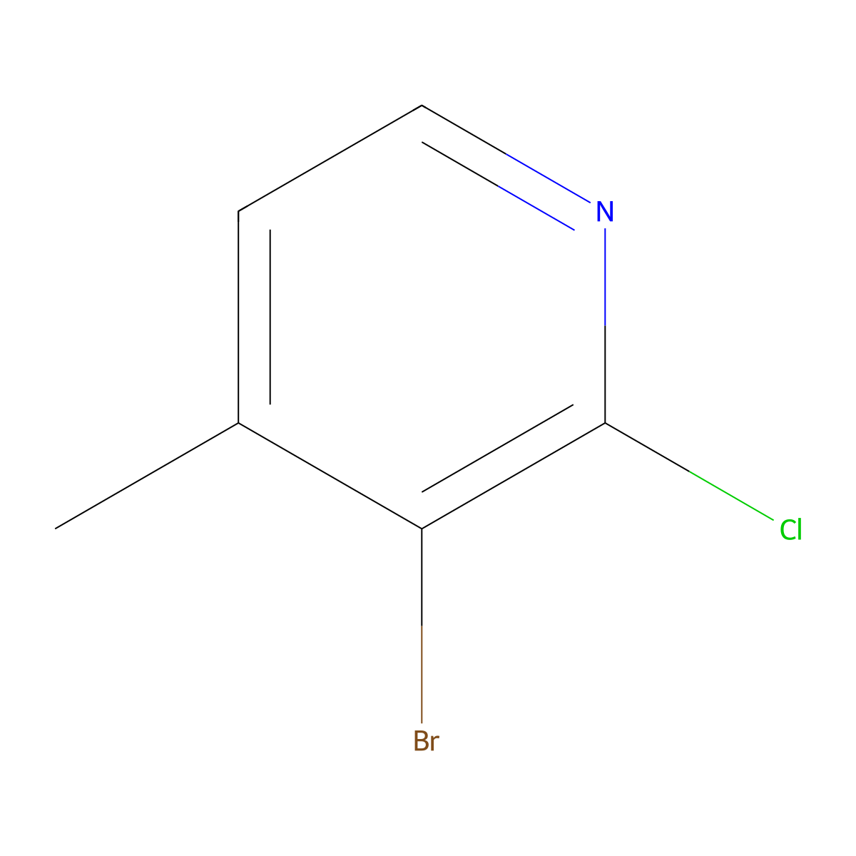 3-Bromo-2-chloro-4-methylpyridine molecular structure, CAS 55404-31-4