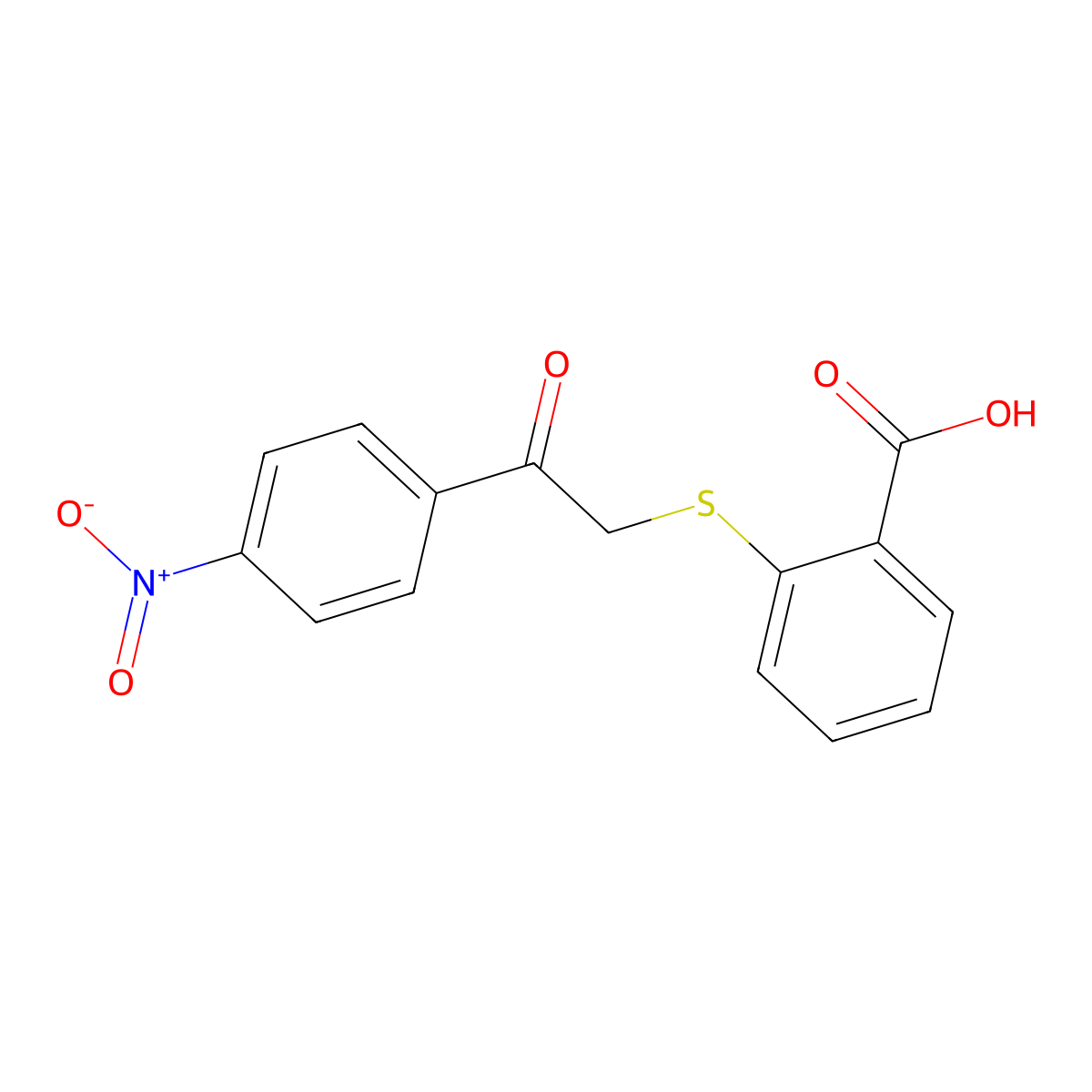 2-((2-(4-Nitrophenyl)-2-oxoethyl)thio)benzoic acid molecular structure, CAS 55405-41-9