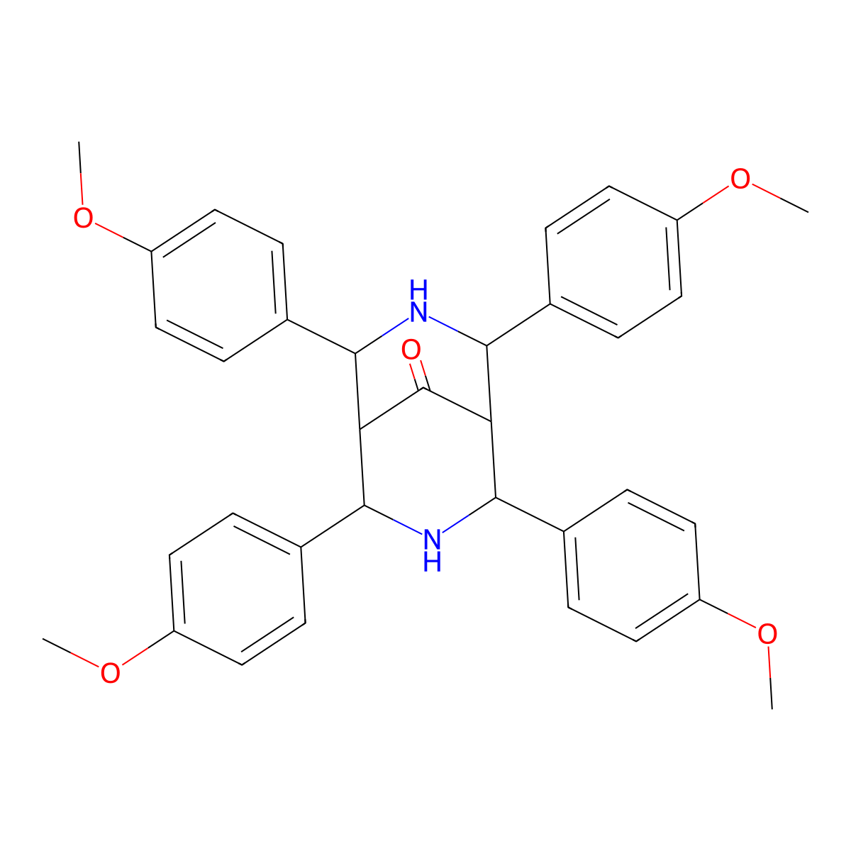 2,4,6,8-Tetrakis(4-methoxyphenyl)-3,7-diazabicyclo[3.3.1]nonan-9-one molecular structure, CAS 55407-47-1