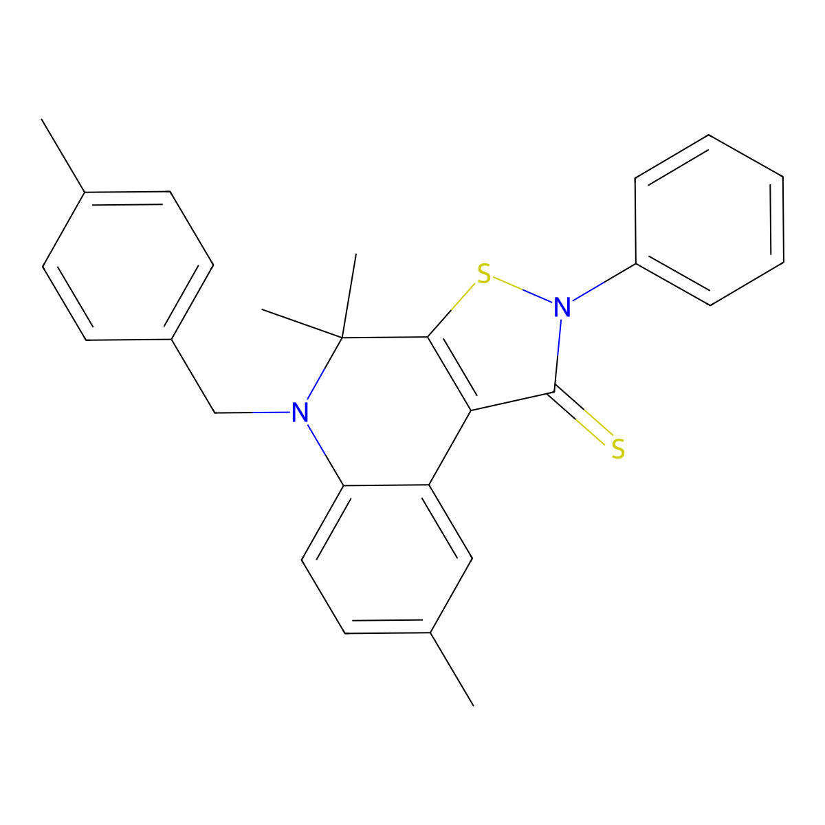 4,4,8-Trimethyl-5-[(4-methylphenyl)methyl]-2-phenyl-[1,2]thiazolo[5,4-c]quinoline-1-thione molecular structure, CAS 5541-62-8