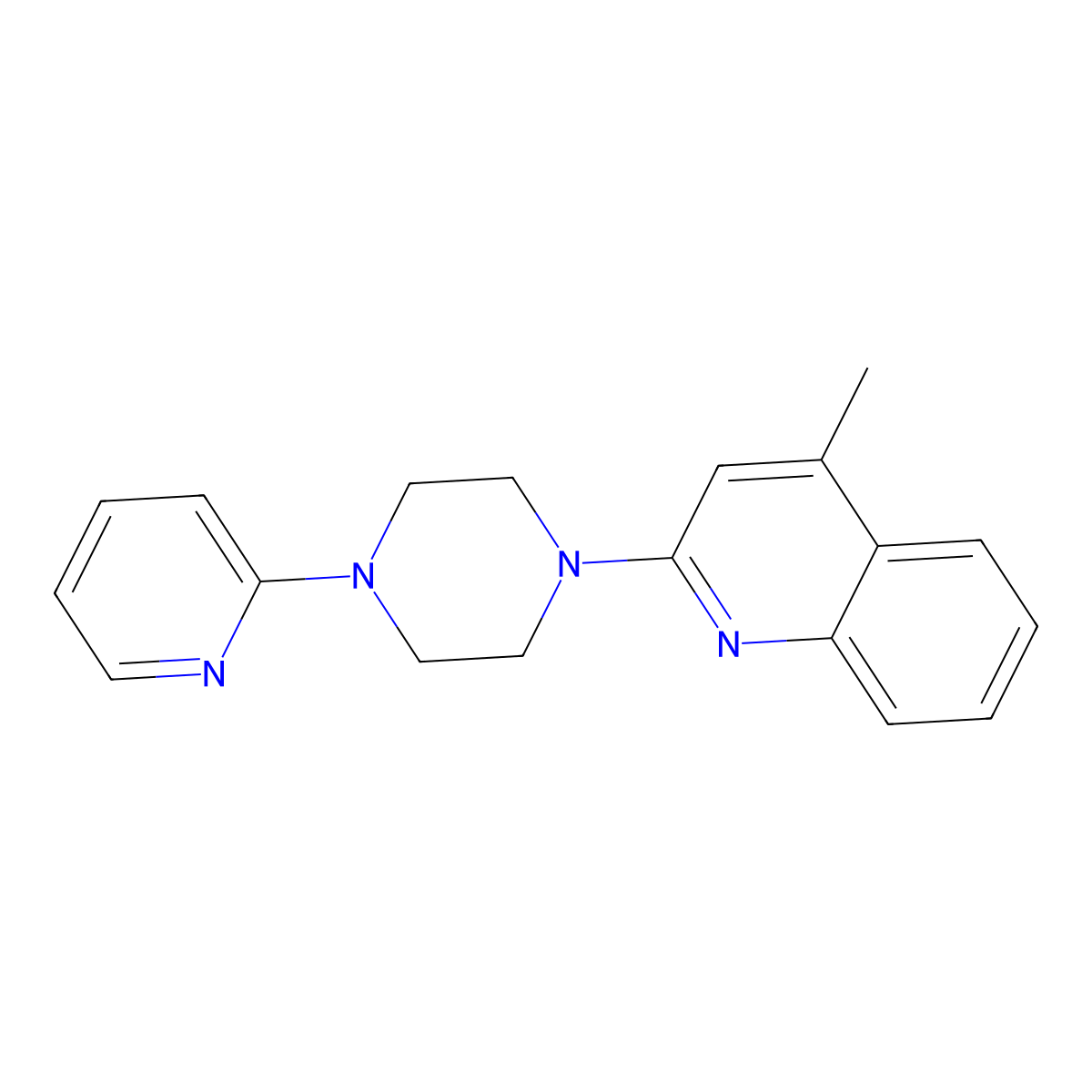 4-Methyl-2-(4-pyridin-2-ylpiperazin-1-yl)quinoline molecular structure, CAS 5541-90-2