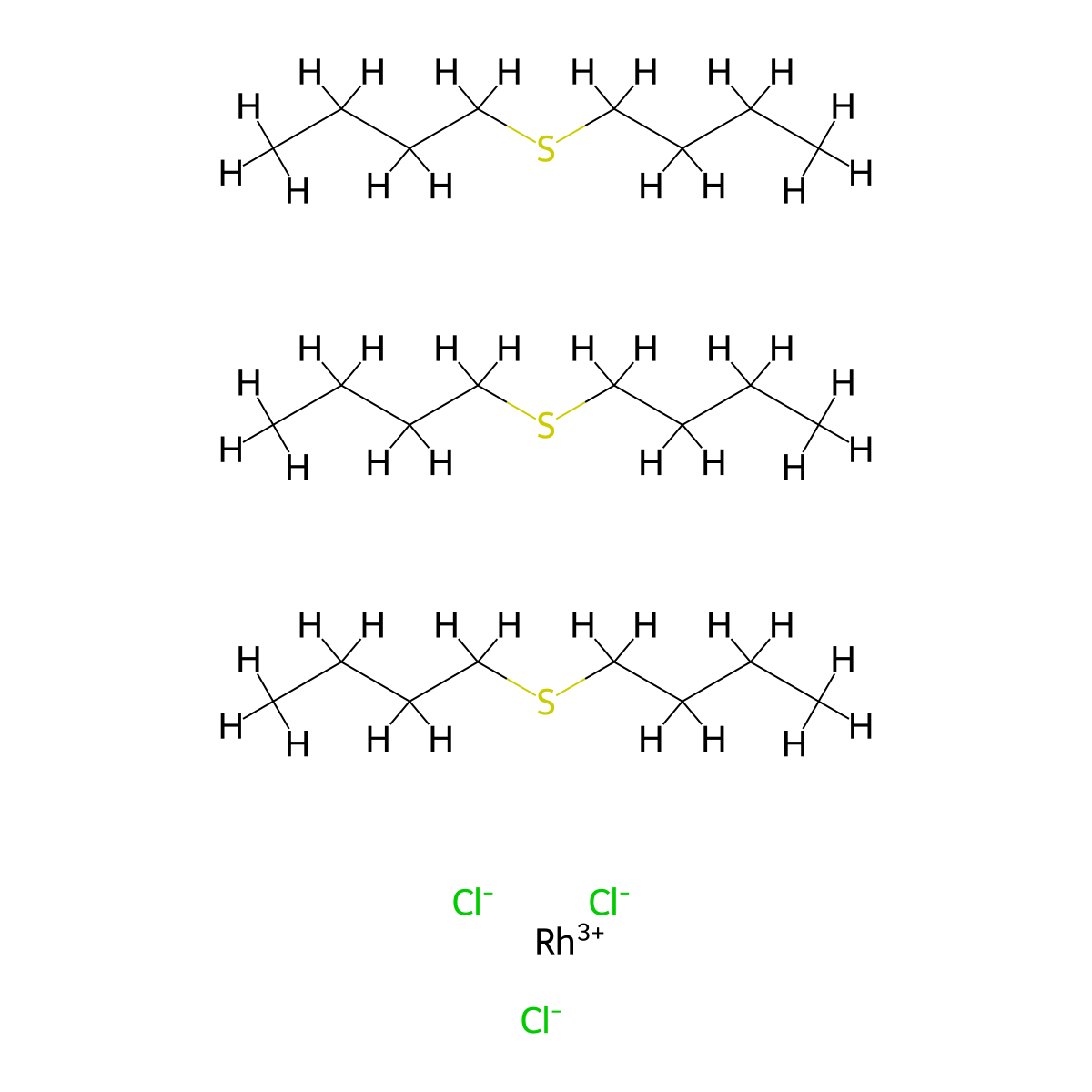 Rhodium, trichlorotris[1,1'-thiobis[butane]]- molecular structure, CAS 55425-73-5