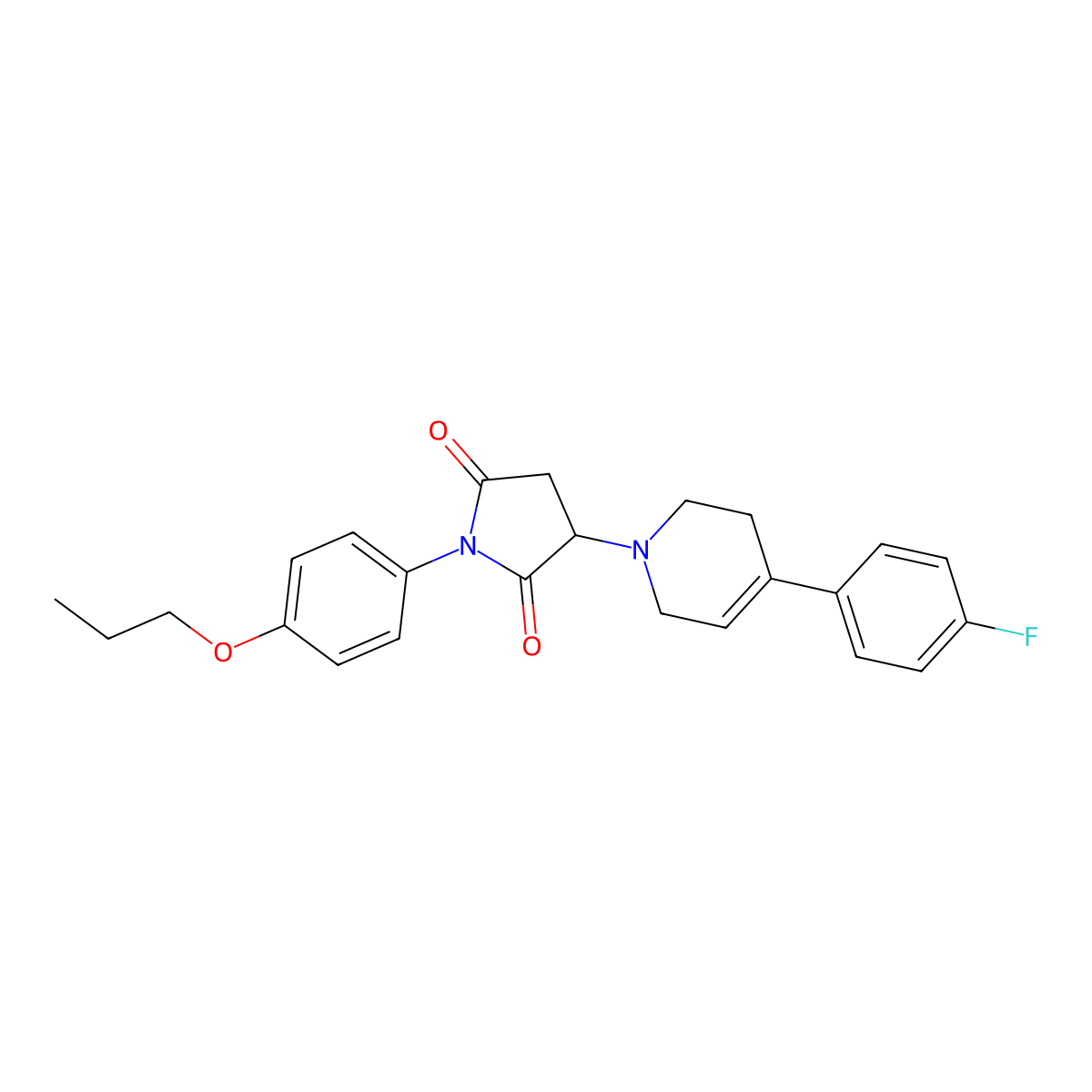 3-[4-(4-fluorophenyl)-3,6-dihydro-2H-pyridin-1-yl]-1-(4-propoxyphenyl)pyrrolidine-2,5-dione molecular structure, CAS 5543-44-2