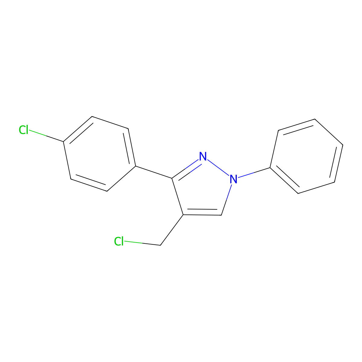 4-(chloromethyl)-3-(4-chlorophenyl)-1-phenyl-1H-pyrazole molecular structure, CAS 55432-06-9