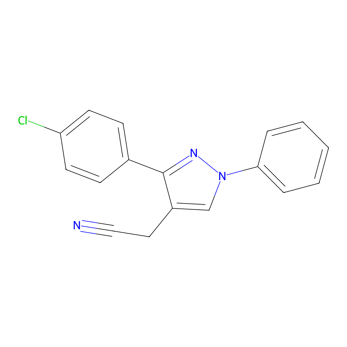 3-(4-Chlorophenyl)-1-phenyl-1H-pyrazole-4-acetonitrile molecular structure, CAS 55432-07-0