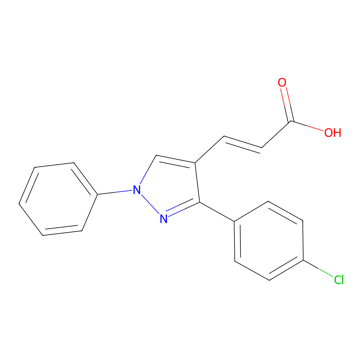 (2E)-3-[3-(4-chlorophenyl)-1-phenyl-1H-pyrazol-4-yl]prop-2-enoic acid molecular structure, CAS 55432-14-9