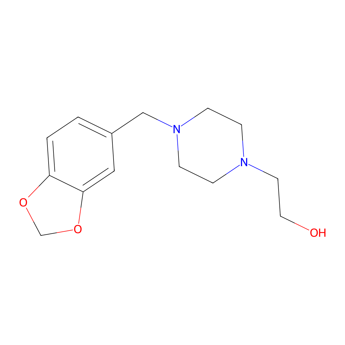 Piperazine, 1-(2-hydroxyethyl)-4-(3,4-methylenedioxybenzyl)- molecular structure, CAS 55436-33-4