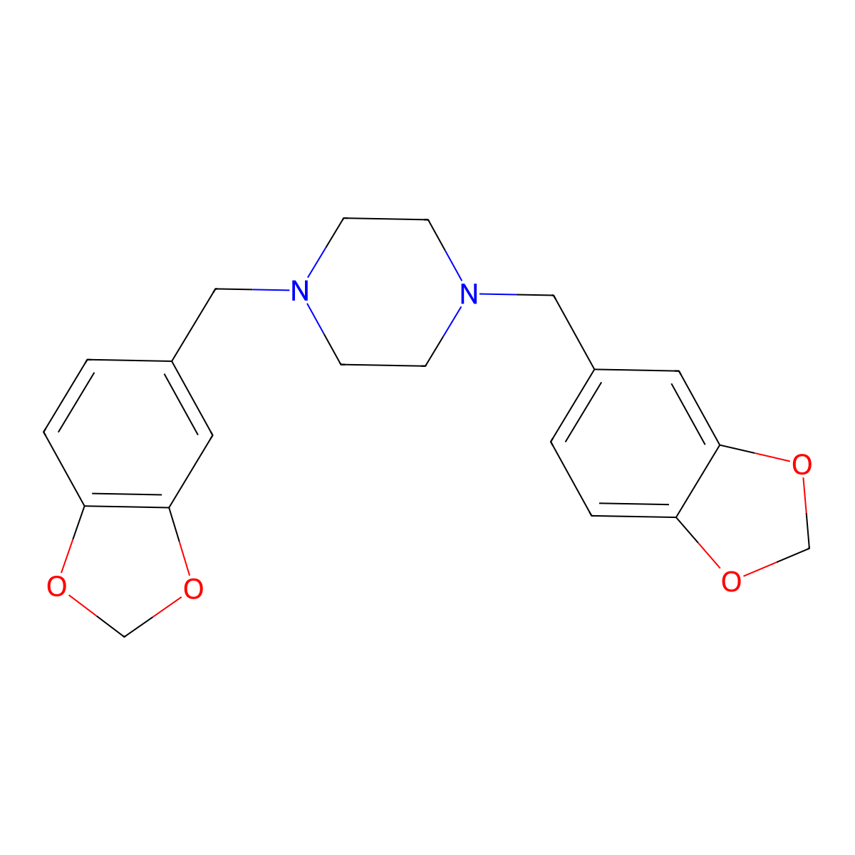 1,4-Bis(1,3-benzodioxol-5-ylmethyl)piperazine molecular structure, CAS 55436-41-4