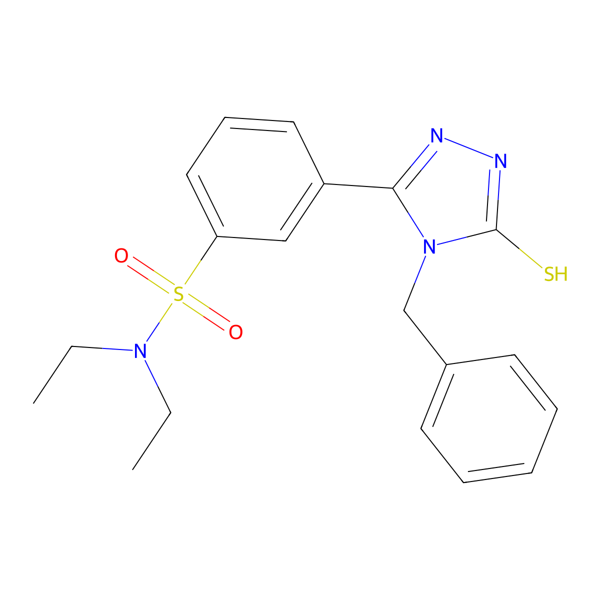 3-(4-benzyl-5-sulfanyl-4H-1,2,4-triazol-3-yl)-N,N-diethylbenzene-1-sulfonamide molecular structure, CAS 554404-39-6