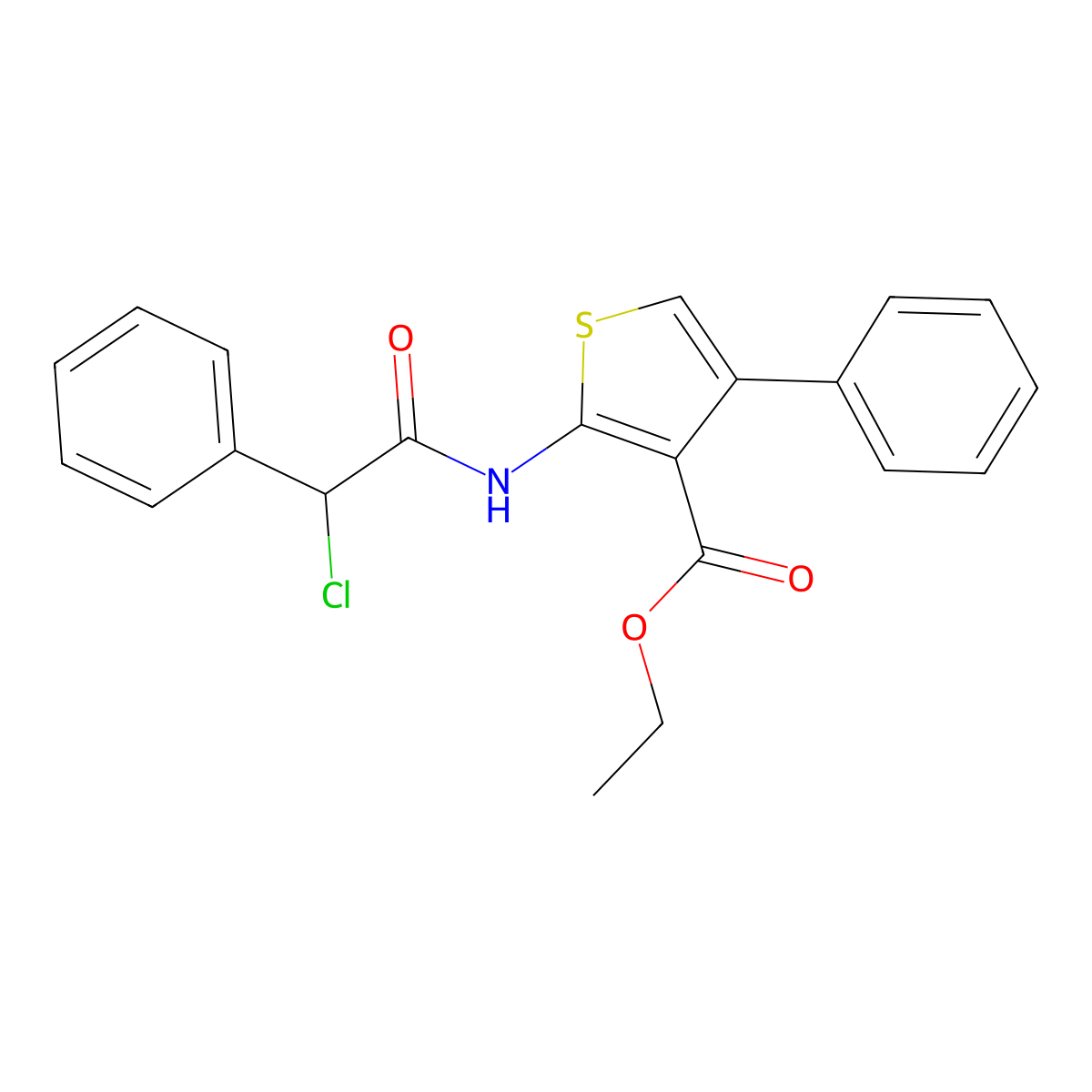 Ethyl 2-(2-chloro-2-phenylacetamido)-4-phenylthiophene-3-carboxylate molecular structure, CAS 554404-43-2