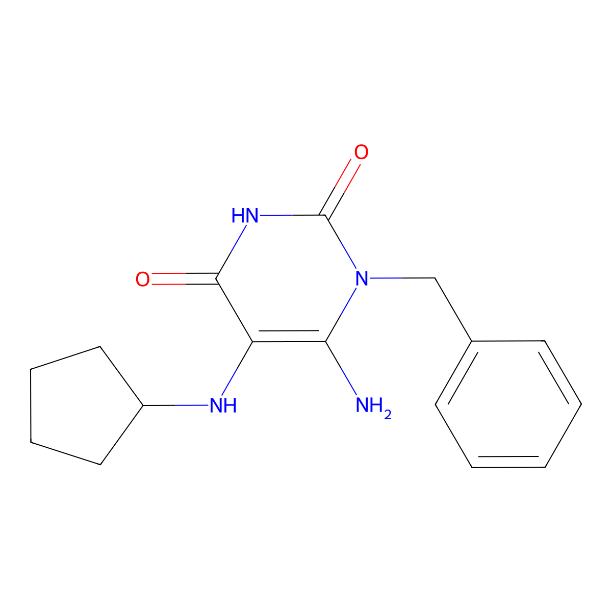 6-Amino-1-benzyl-5-(cyclopentylamino)-1,2,3,4-tetrahydropyrimidine-2,4-dione molecular structure, CAS 554404-45-4