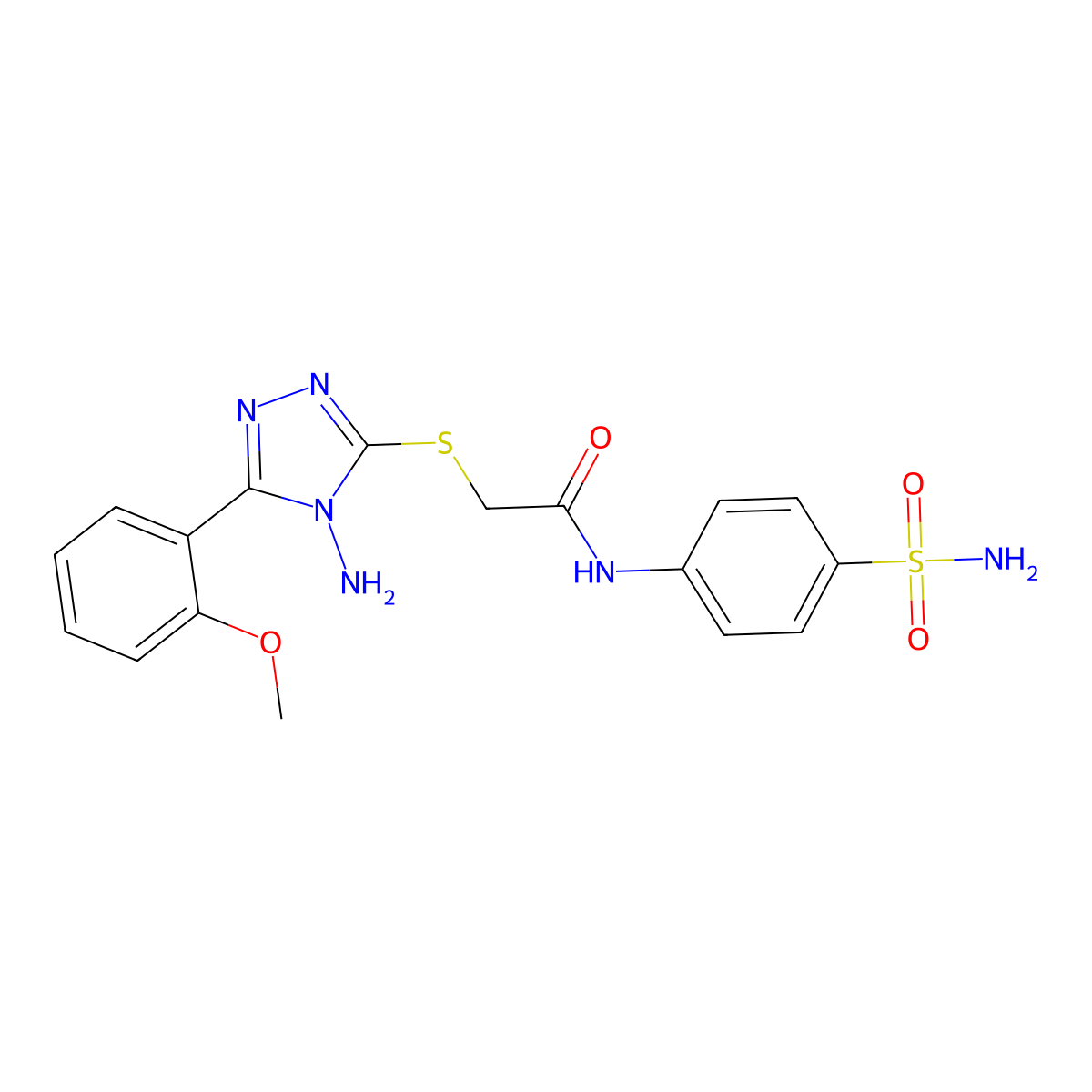 2-[4-Amino-5-(2-methoxy-phenyl)-4H-[1,2,4]triazol-3-ylsulfanyl]-N-(4-sulfamoyl-phenyl)-acetamide molecular structure, CAS 554405-39-9