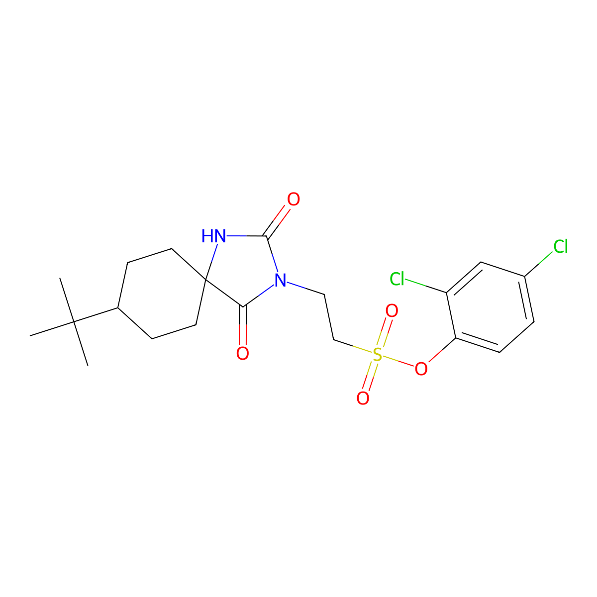 2,4-Dichlorophenyl 2-(8-tert-butyl-2,4-dioxo-1,3-diazaspiro[4.5]dec-3-yl)ethanesulfonate molecular structure, CAS 554405-45-7