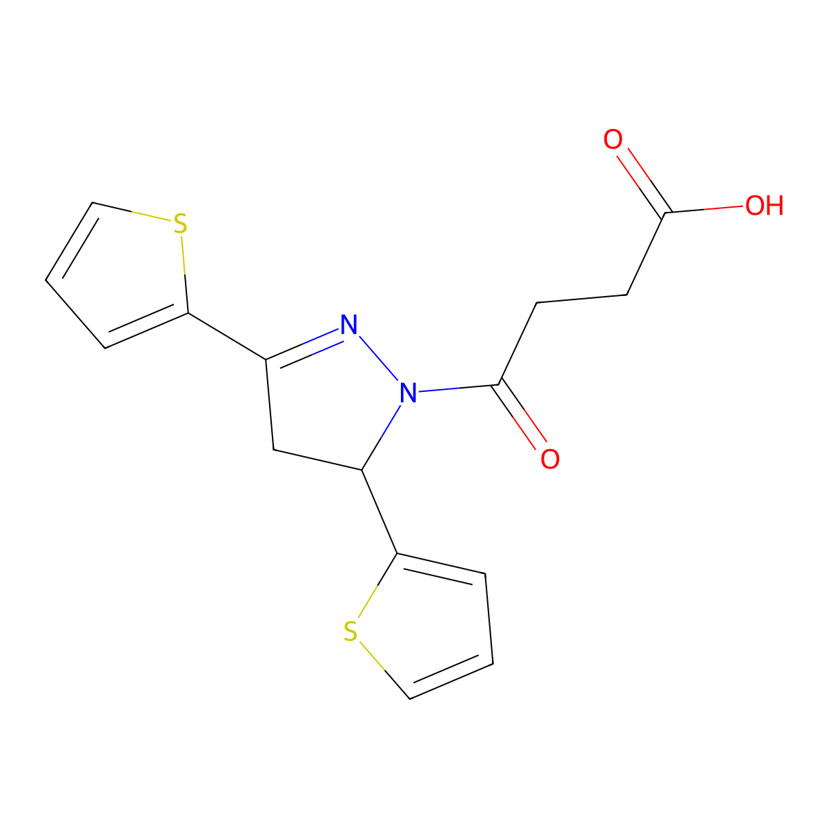 4-(3,5-Dithiophen-2-yl-3,4-dihydropyrazol-2-yl)-4-oxobutanoic acid molecular structure, CAS 554405-49-1