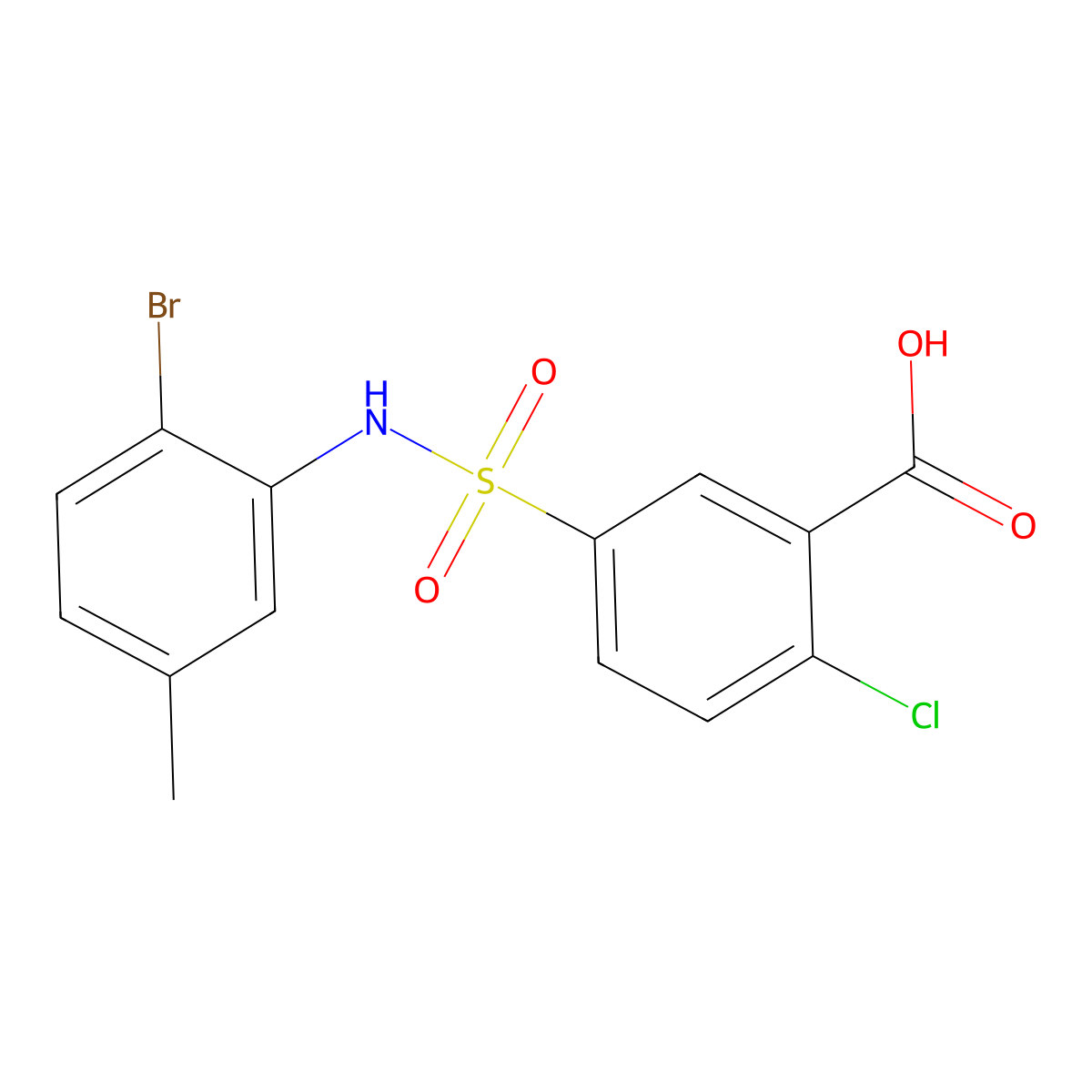 5-[(2-Bromo-5-methylphenyl)sulfamoyl]-2-chlorobenzoic acid molecular structure, CAS 554405-81-1