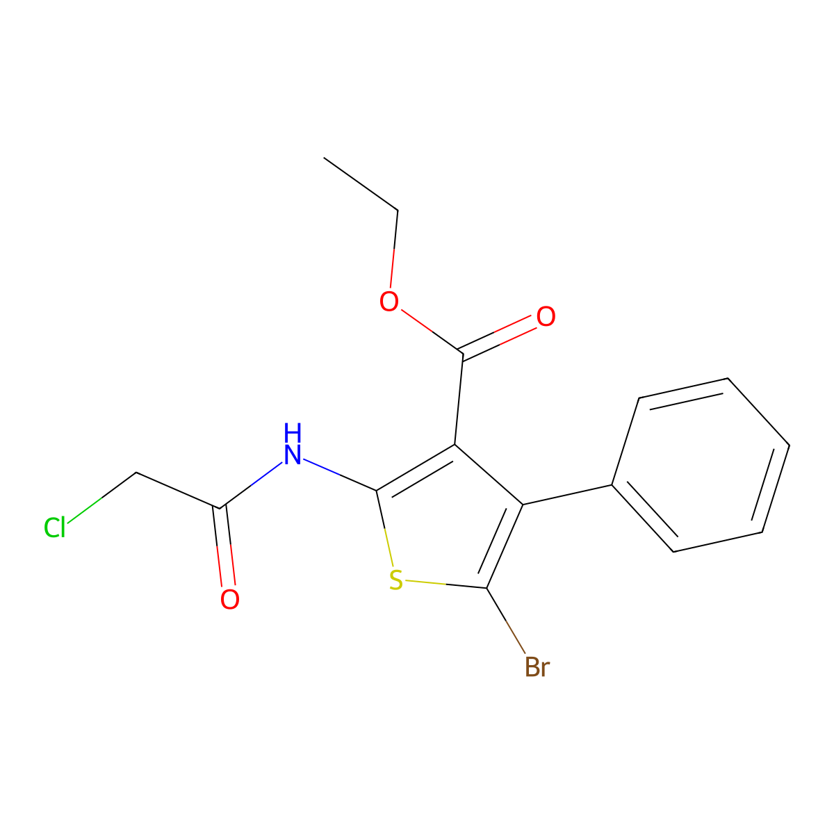 Ethyl 5-bromo-2-(2-chloroacetamido)-4-phenylthiophene-3-carboxylate molecular structure, CAS 554405-83-3
