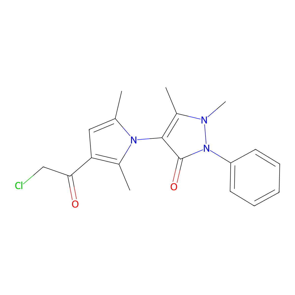 4-[3-(2-chloroacetyl)-2,5-dimethyl-1H-pyrrol-1-yl]-1,5-dimethyl-2-phenyl-2,3-dihydro-1H-pyrazol-3-one molecular structure, CAS 554405-96-8