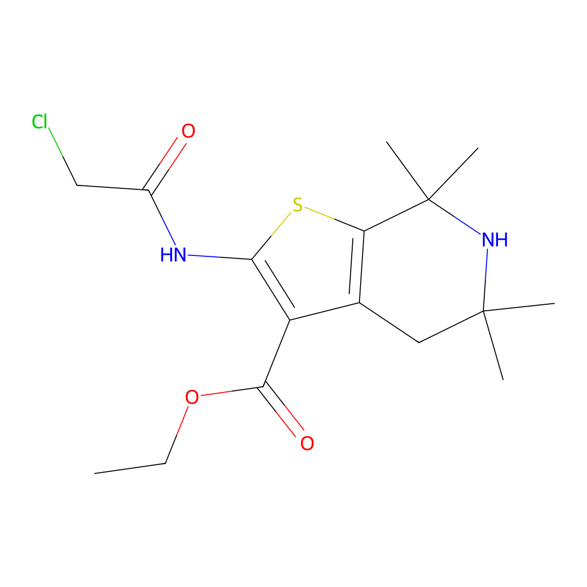 Ethyl 2-(2-chloroacetamido)-5,5,7,7-tetramethyl-4H,5H,6H,7H-thieno[2,3-c]pyridine-3-carboxylate molecular structure, CAS 554407-04-4