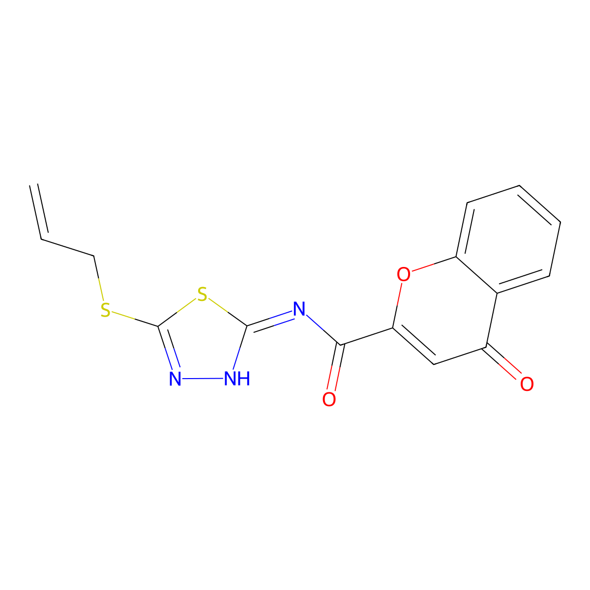 4-oxo-N-[(2E)-5-(prop-2-en-1-ylsulfanyl)-1,3,4-thiadiazol-2(3H)-ylidene]-4H-chromene-2-carboxamide molecular structure, CAS 554407-38-4