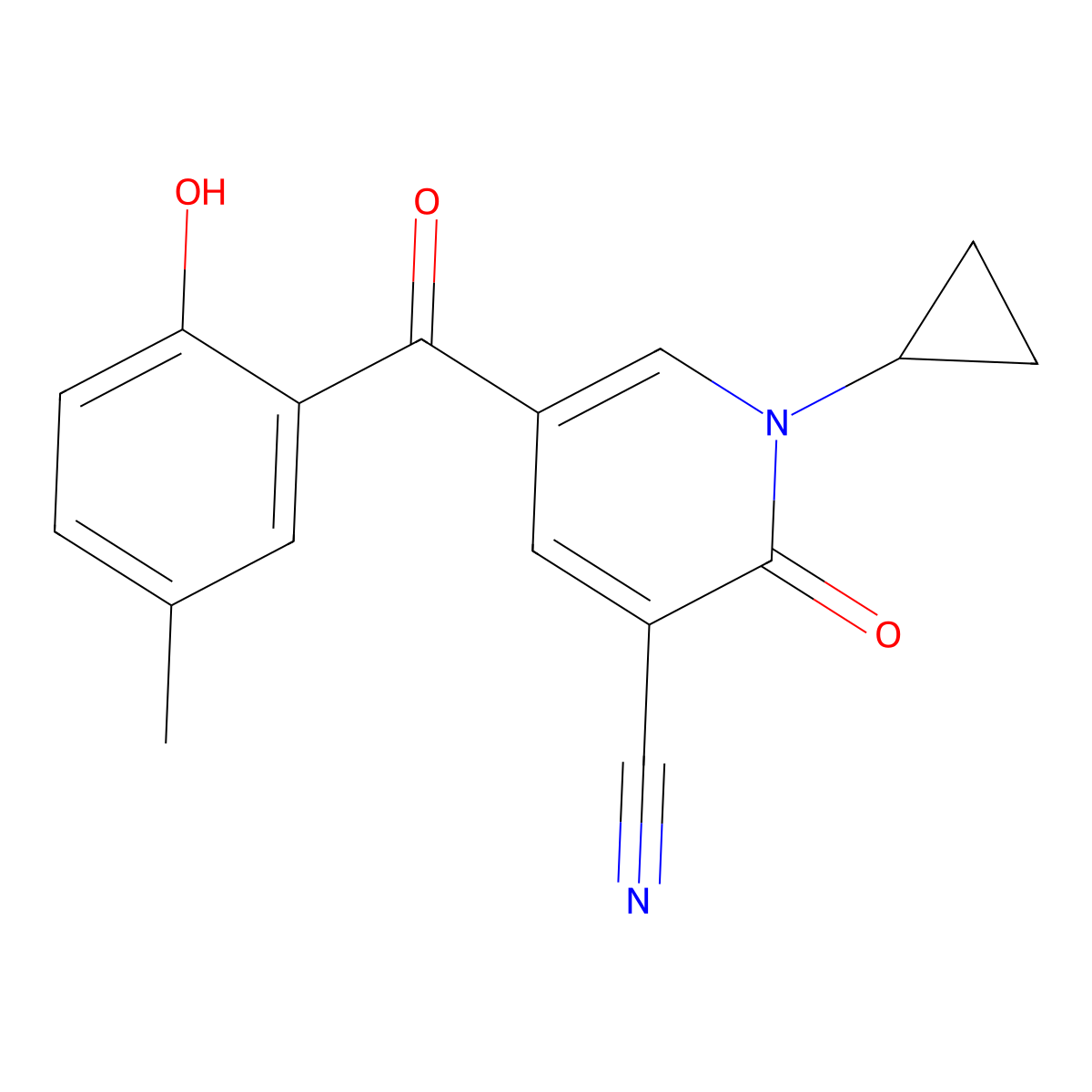 1-Cyclopropyl-5-(2-hydroxy-5-methylbenzoyl)-2-oxo-1,2-dihydropyridine-3-carbonitrile molecular structure, CAS 554407-87-3